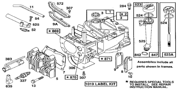 Cylinder Assembly Diagram and Parts List for 122700  Briggs and Stratton Engine